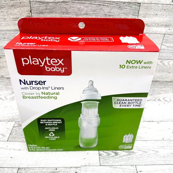 NIB Playtex Baby Nurser w/3-8 to 10‎ oz bottles & 15 disposable Drop-Ins Liners - Picture 1 of 6